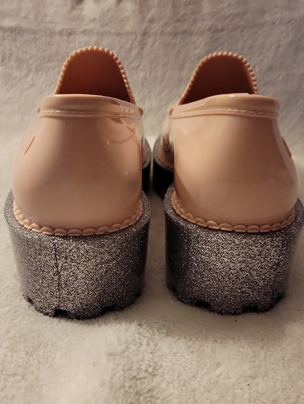 Melissa Blush And Silver Glitter Platform Royal Loafers Size 7